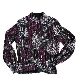 White House Sheer‎ Top Womens Size 10 Purple Floral Gold High Neck Fairy Grunge